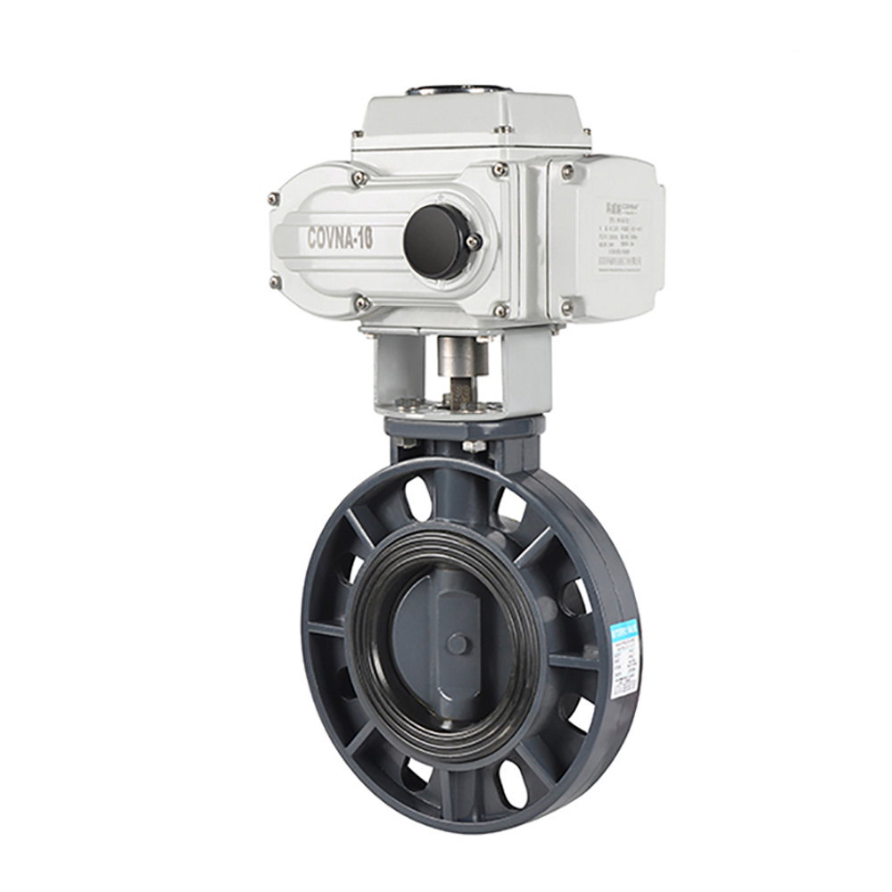 DN50 UPVC Plastic  Motor Operated Control Electric Wafer Butterfly Valve AC220V