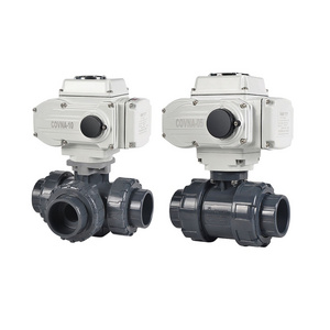 COVNA DN50 2 Way 3 Ways Electric Upvc Ball Valve 12V DC PVC Double Union Ball Valve Motorized Ball Valve