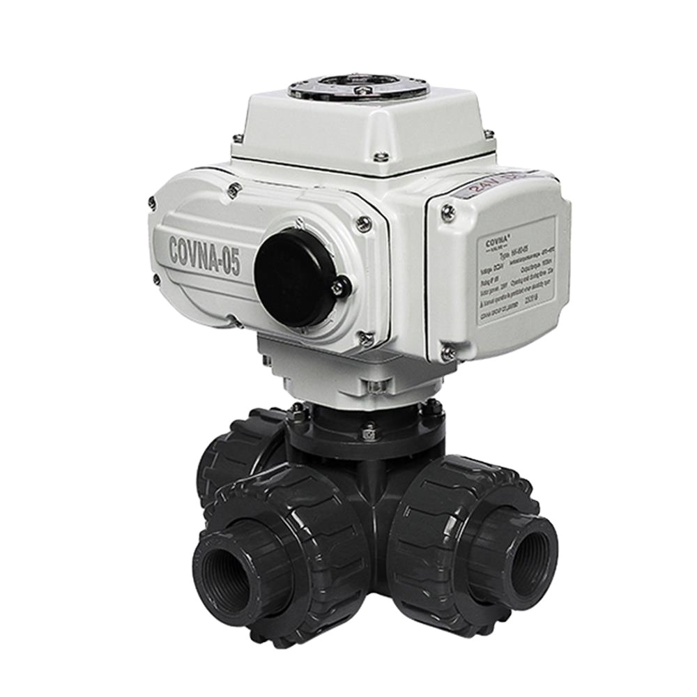 COVNA DN50 2 Way 3 Ways Electric Upvc Ball Valve 12V DC PVC Double Union Ball Valve Motorized Ball Valve