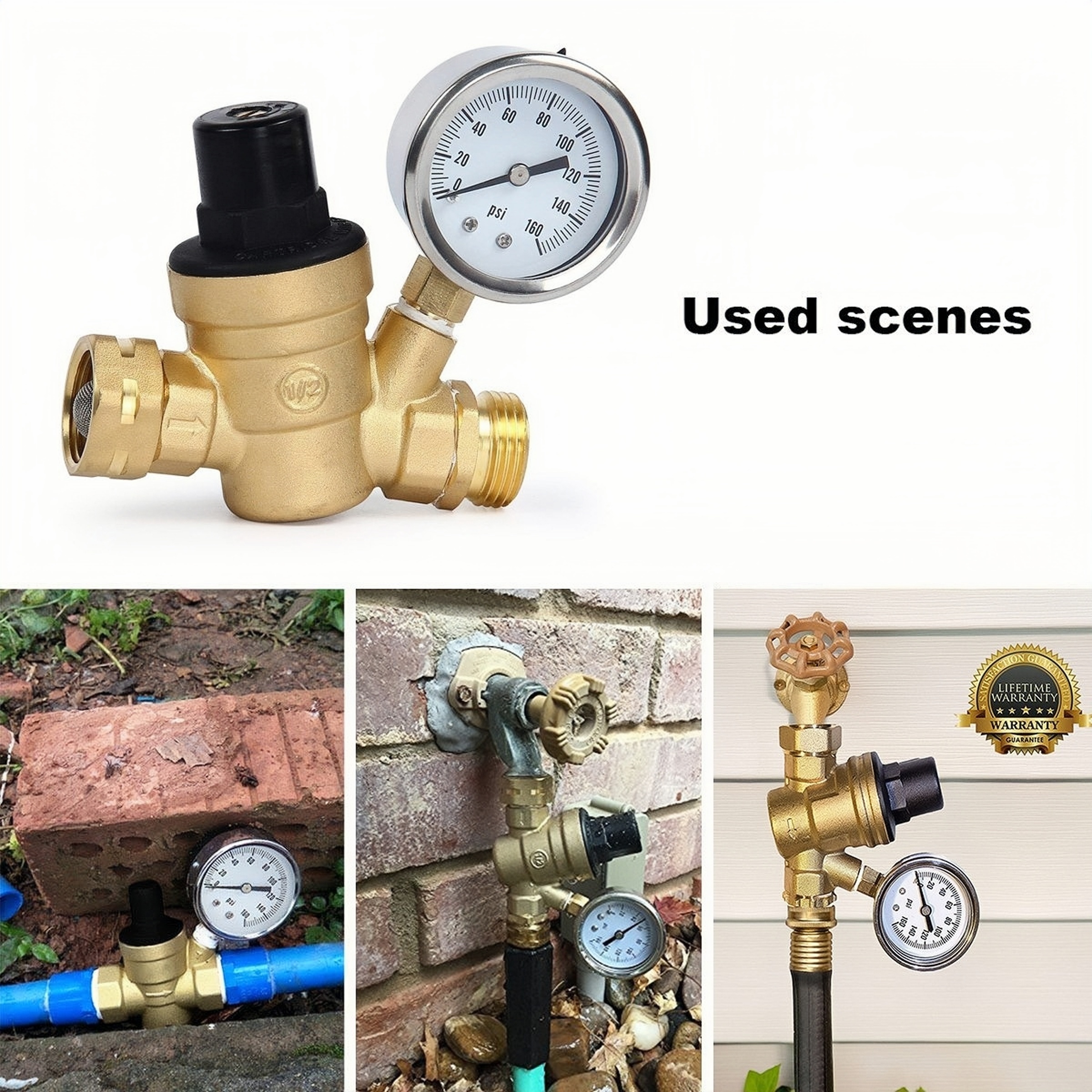 COVNA DN25 1 inch Lead-Free Brass Low Pressure RV Water pressure regulator Adjustable Adjustable Valve with Inlet Screen Filter