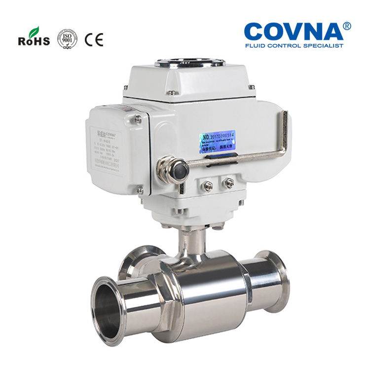 COVNA 2 inch 4 inches 3 Way 12V Sanitary Electric Ball Valve Stainless Steel Clamp Motorized Ball Valves