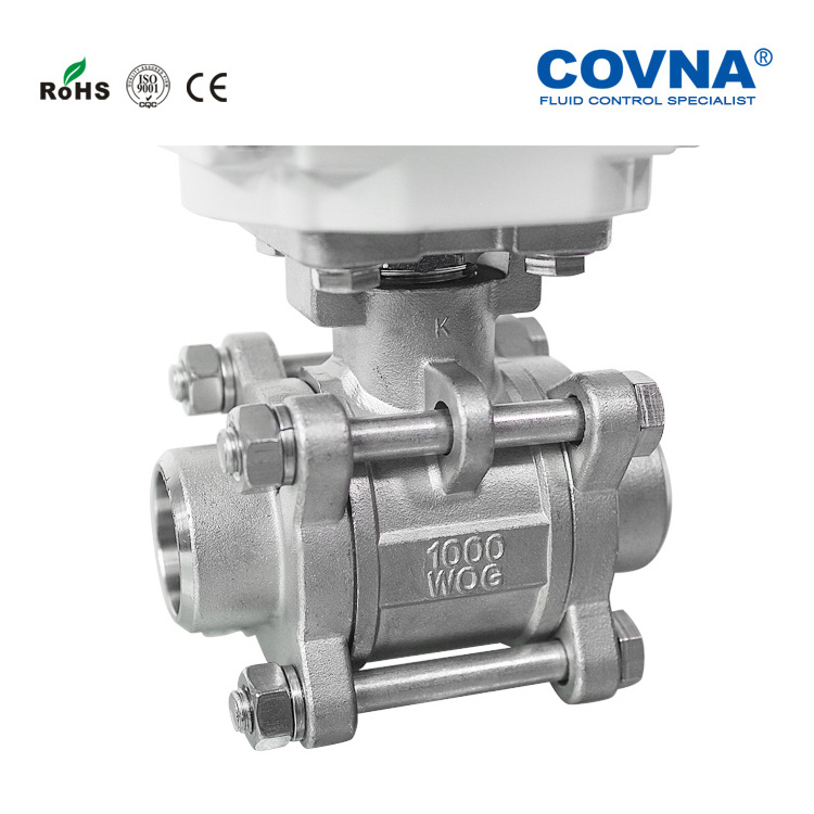 COVNA HK60-Q-3PS-H 3-Piece 2 way Stainless Steel Ball Valves Full Welded Electric Actuator Ball Valve Motorized Ball Valve