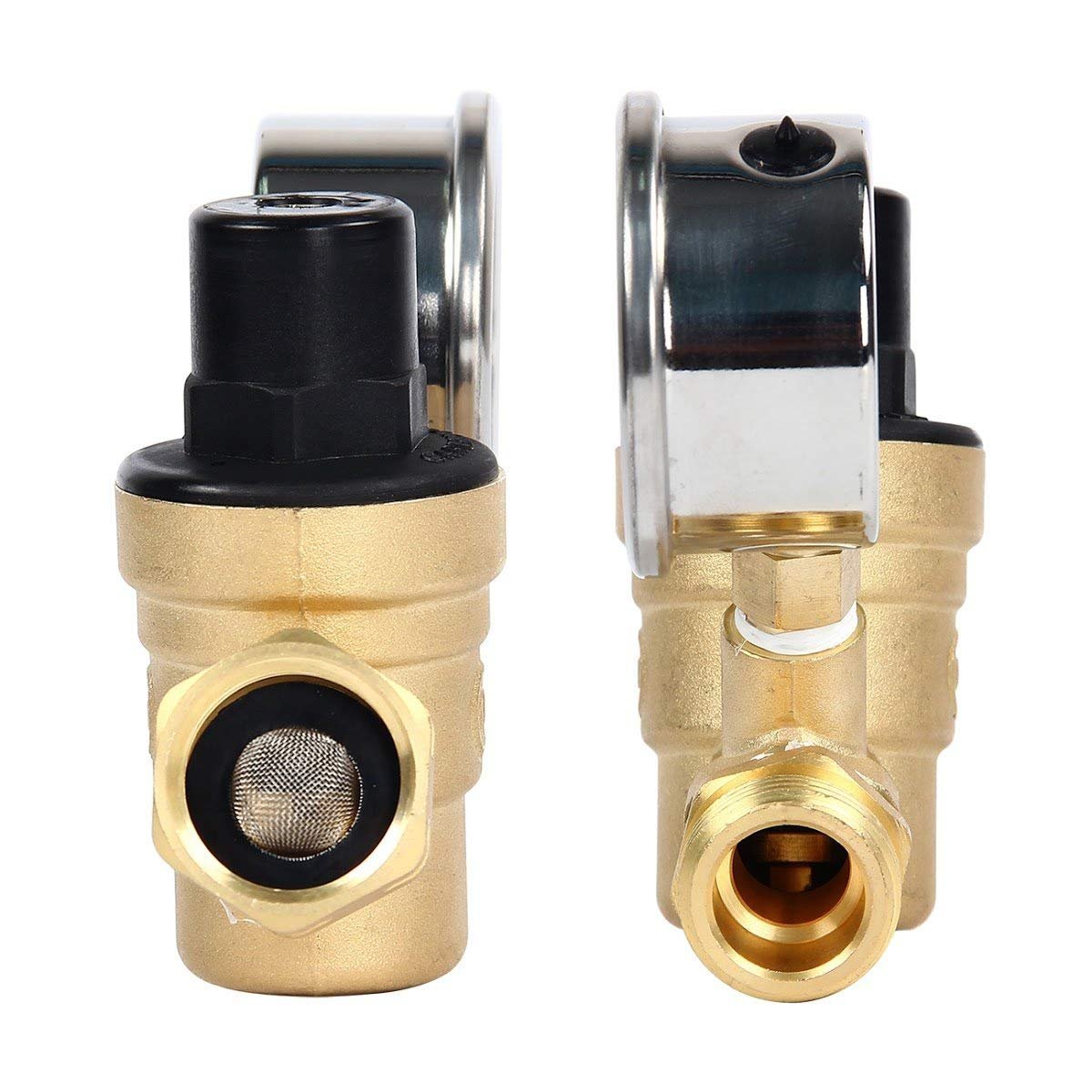 COVNA DN20 3/4 inch Lead-Free Brass High Pressure Reducing Valve Adjustable RV Water Pressure Regulator Valve with Gauge