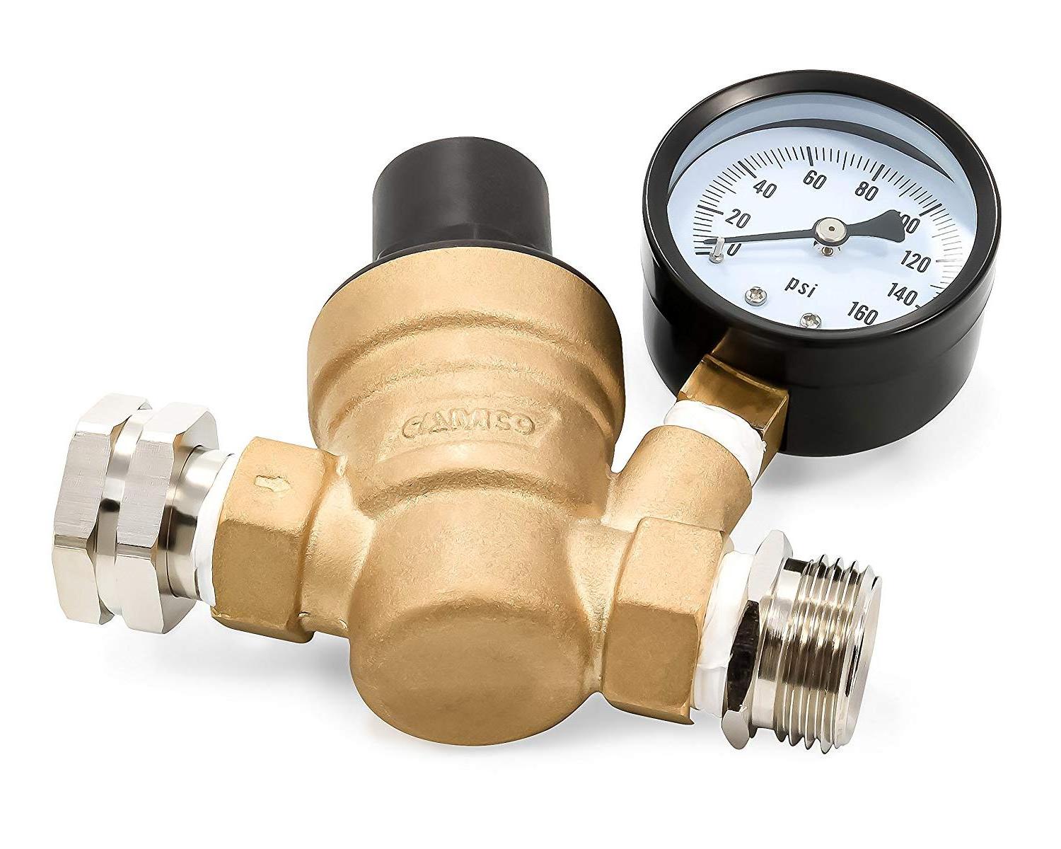 COVNA DN20 3/4 inch Lead-Free Brass High Pressure Reducing Valve Adjustable RV Water Pressure Regulator Valve with Gauge