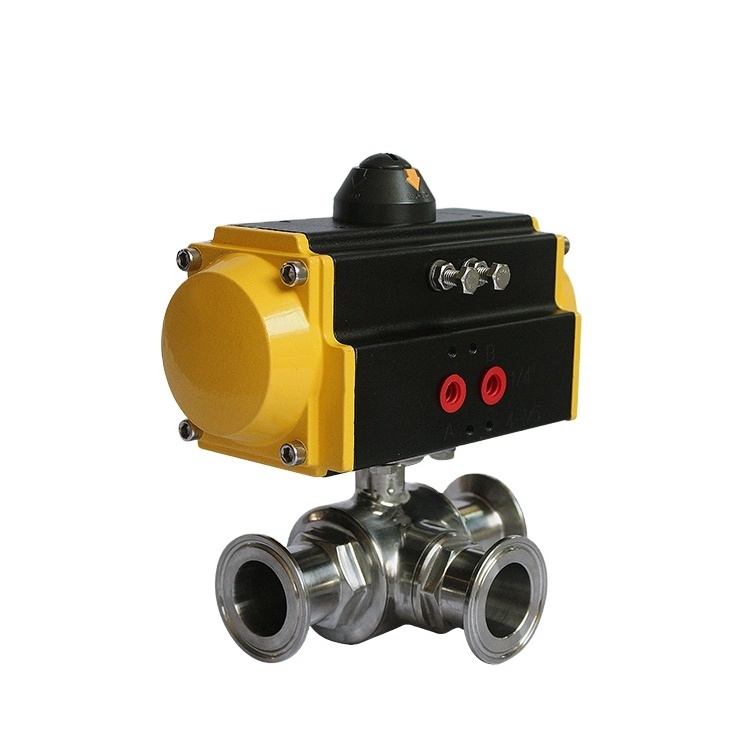 COVNA Air Actuated Valve Triclamp 3 Way 15 mm T Type L Type 3-way rotary valve Sanitary Pneumatic 1.5