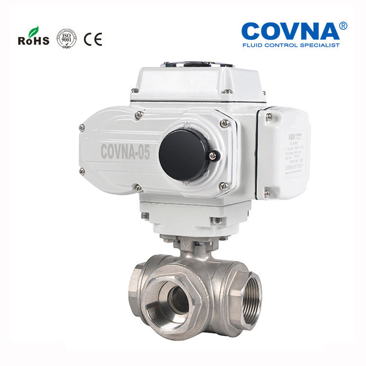 L/T Port 1/2/3 inch DN25/50/80 24vdc 12vdc 110vac 220vac 3 Way Motor Control Motorized Threaded Ball Valve