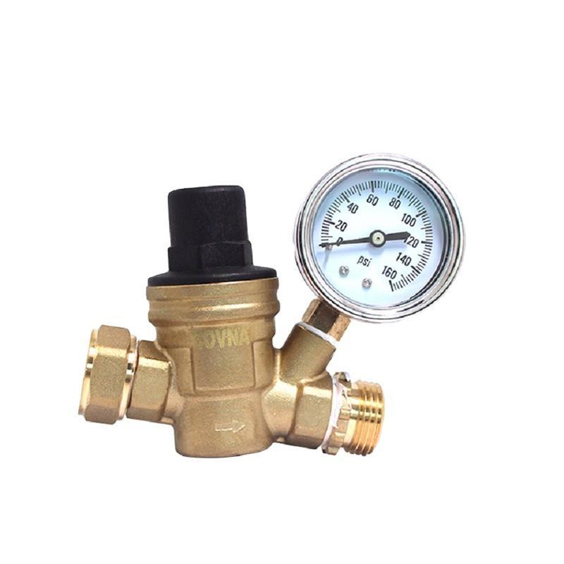 COVNA DN25 1 inch Lead-Free Brass Low Pressure Adjustable RV Water Pressure Reducing Regulator Valve