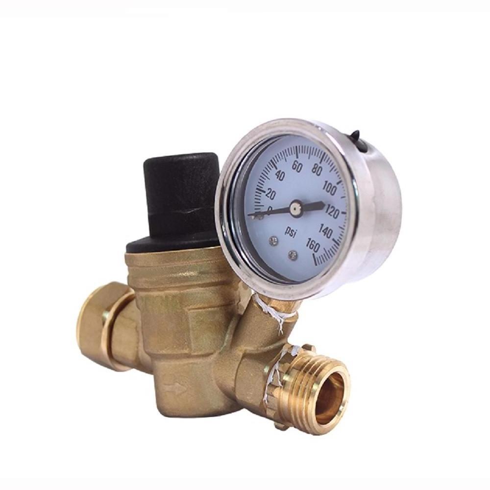 COVNA DN25 1 inch Lead-Free Brass Low Pressure Adjustable RV Water Pressure Reducing Regulator Valve