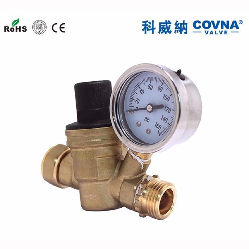 COVNA DN25 1 inch Lead-Free Brass Low Pressure Adjustable RV Water Pressure Reducing Regulator Valve