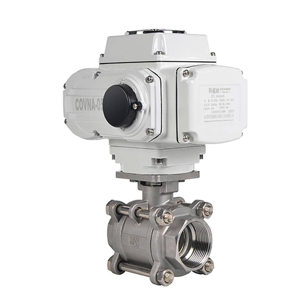 COVNA 2 Way 12V 3 Piece Ball Valve On Off Electric Motorized Actuator Water Flow Control Ball Valve