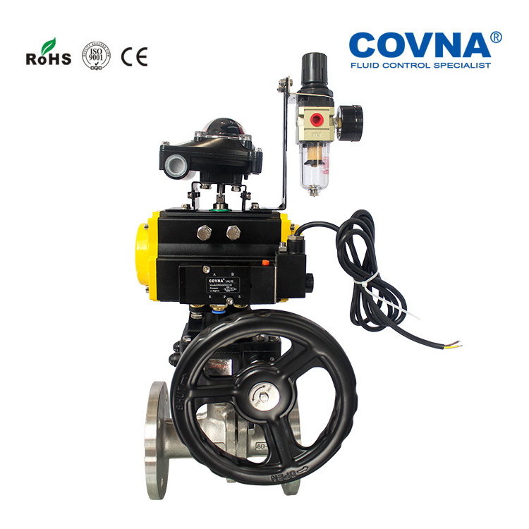 COVNA 6 inch Stainless Steel Pneumatic Control Flange Ball Valve with Mounting Flange pneumatic control valve