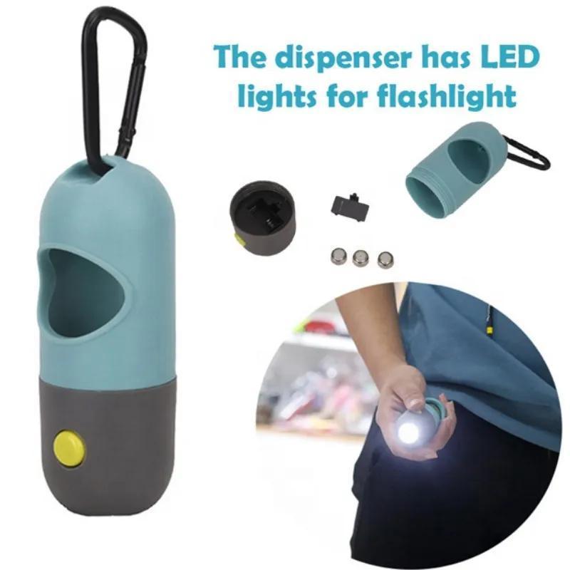 Led Flashlight Dog Poop Bag Holder With Button Battery Poop Bag Dispenser Silicone Pet Dog Waste Bag