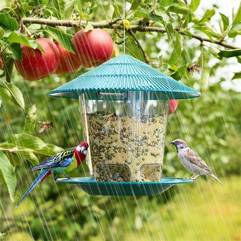 New Waterproof Gazebo Hanging Wild Bird Feeder Outdoor Container with Hang Rope Feeding House Type Bird Feeder Decor Bowls 50pcs