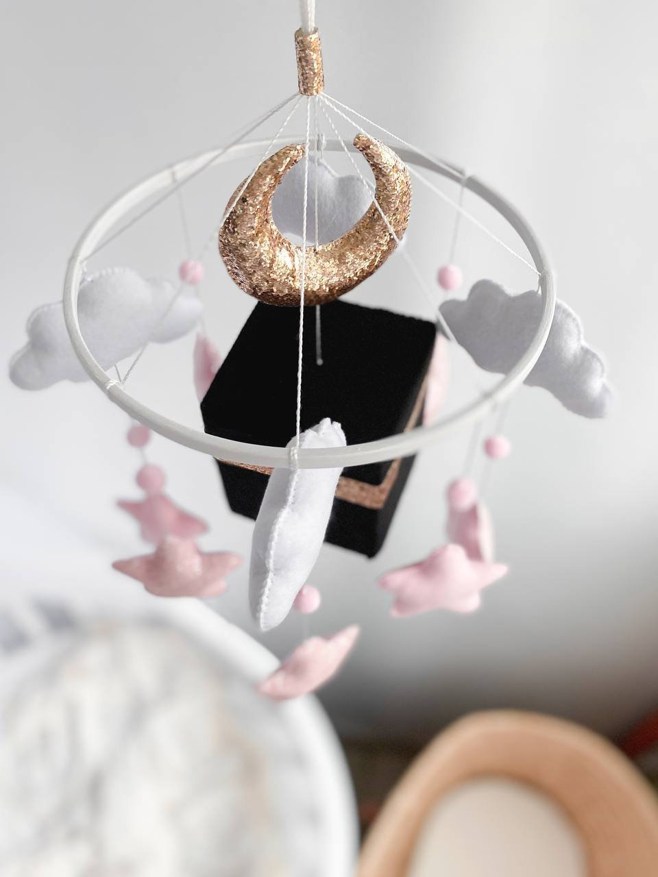 Wholesale Islamic Quran Nasheeds Baby Cot Mobile Felt Gold Moon Kaaba Star Muslim Baby Mobile