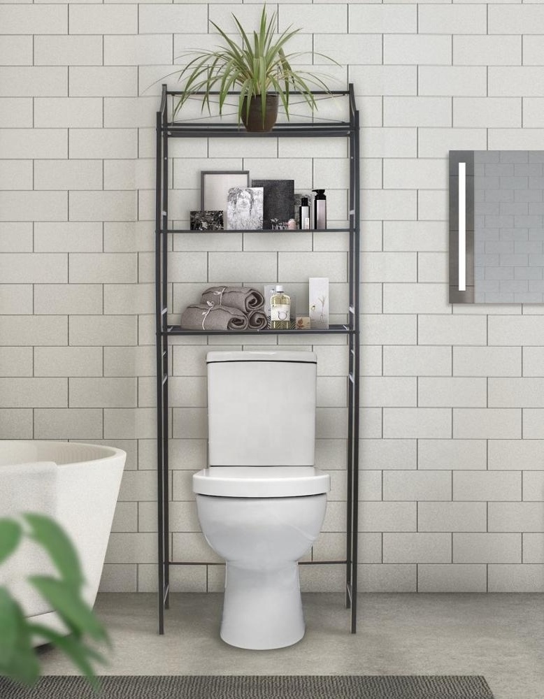 3 Tier Bathroom Storage Shelf Over Toilet Space Saver, Freestanding Shelves Black