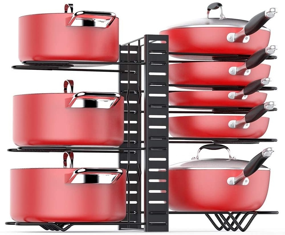 3 DIY Methods Kitchen Pan Storage Rack More Bigger and Durable Kitchen Cabinet Pantry Pan Holder Pot Lid Organizer Black Iron