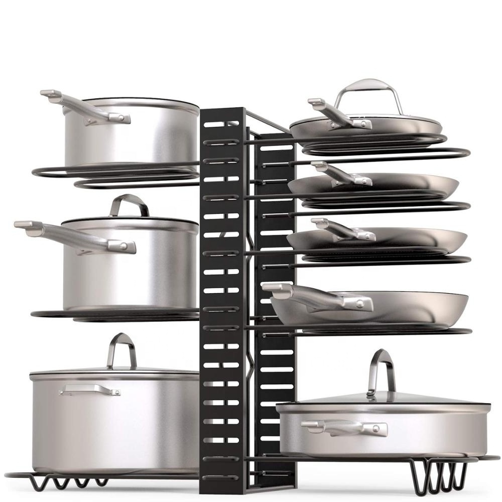 3 DIY Methods Kitchen Pan Storage Rack More Bigger and Durable Kitchen Cabinet Pantry Pan Holder Pot Lid Organizer Black Iron