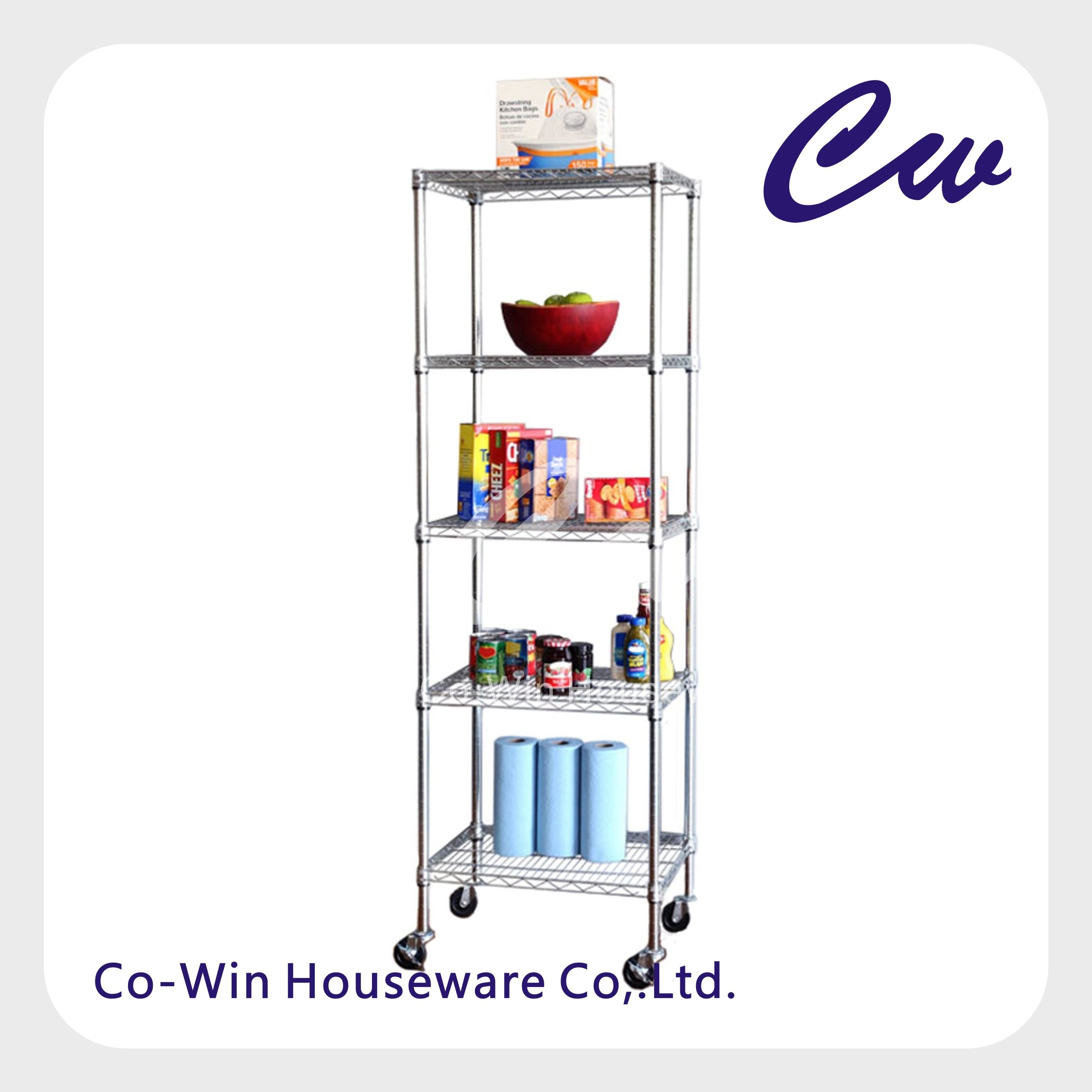 Kitchen Office Metal Iron Multifunction Square Rolling Storage Organizer Shelves Rack with Wheels 5 Tier Wire Shelving