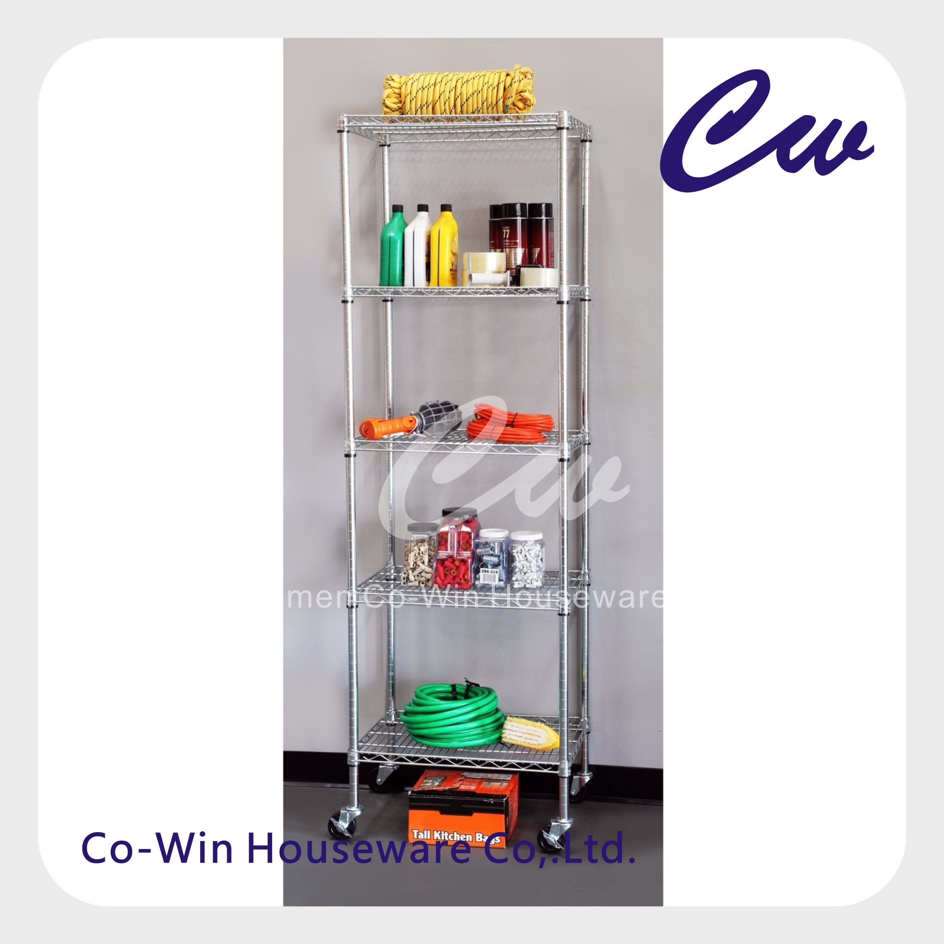 Kitchen Office Metal Iron Multifunction Square Rolling Storage Organizer Shelves Rack with Wheels 5 Tier Wire Shelving