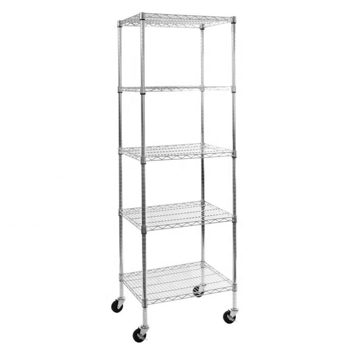 Kitchen Office Metal Iron Multifunction Square Rolling Storage Organizer Shelves Rack with Wheels 5 Tier Wire Shelving