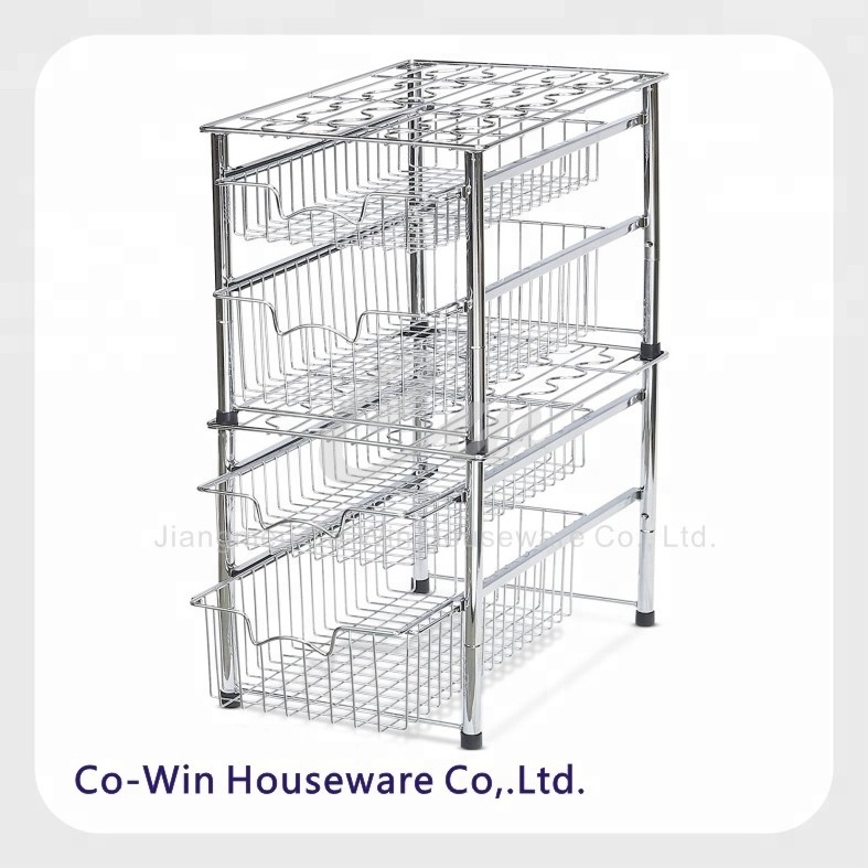 Stackable Sliding Basket Organizer Drawer Storage Rack For Kitchen & Bathroom Cabinet Drawer