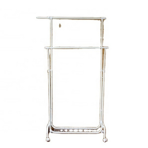 Double Rail Adjustable Height and Expandable Hanging Rod Shoe Shelf Clothes Garment Rack Bottom with Wheels Chrome Printing PVC