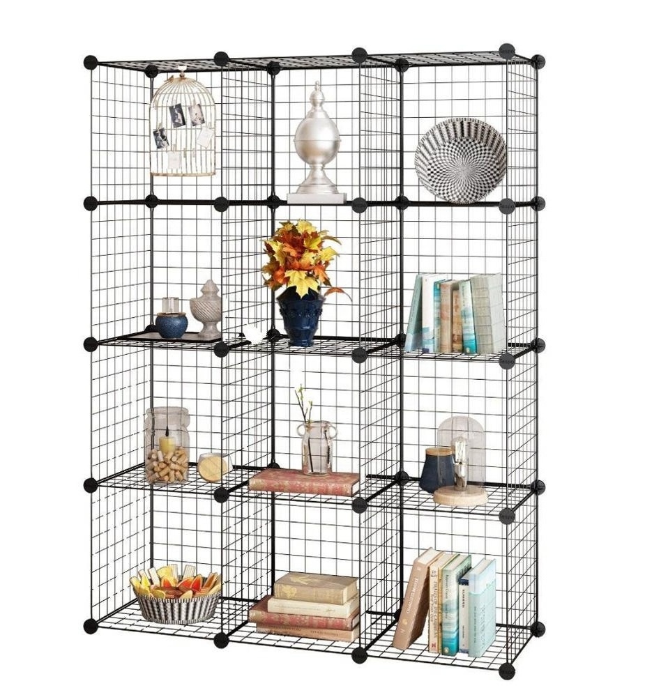 12-Cube Metal Grids Storage Rack Multifunction Iron Grid Storage Cubes DIY Modular Shelf