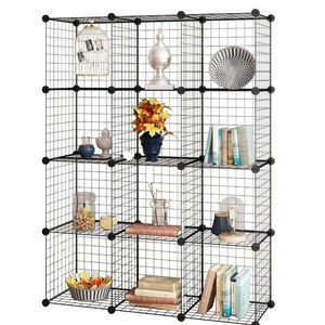 12-Cube Metal Grids Storage Rack Multifunction Iron Grid Storage Cubes DIY Modular Shelf