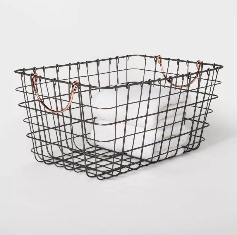 Modern Household Large Metal Wire Storage Organizer Basket with copper Handles