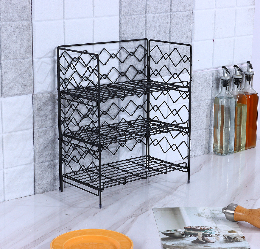 3-Tier Countertop Rack Large Foldable Folding Metal Storage Organizer Standing Shelf for Kitchen Spices Cabinet  Bathroom Office