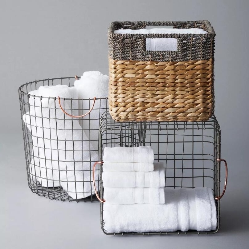 Modern Household Large Metal Wire Storage Organizer Basket with copper Handles