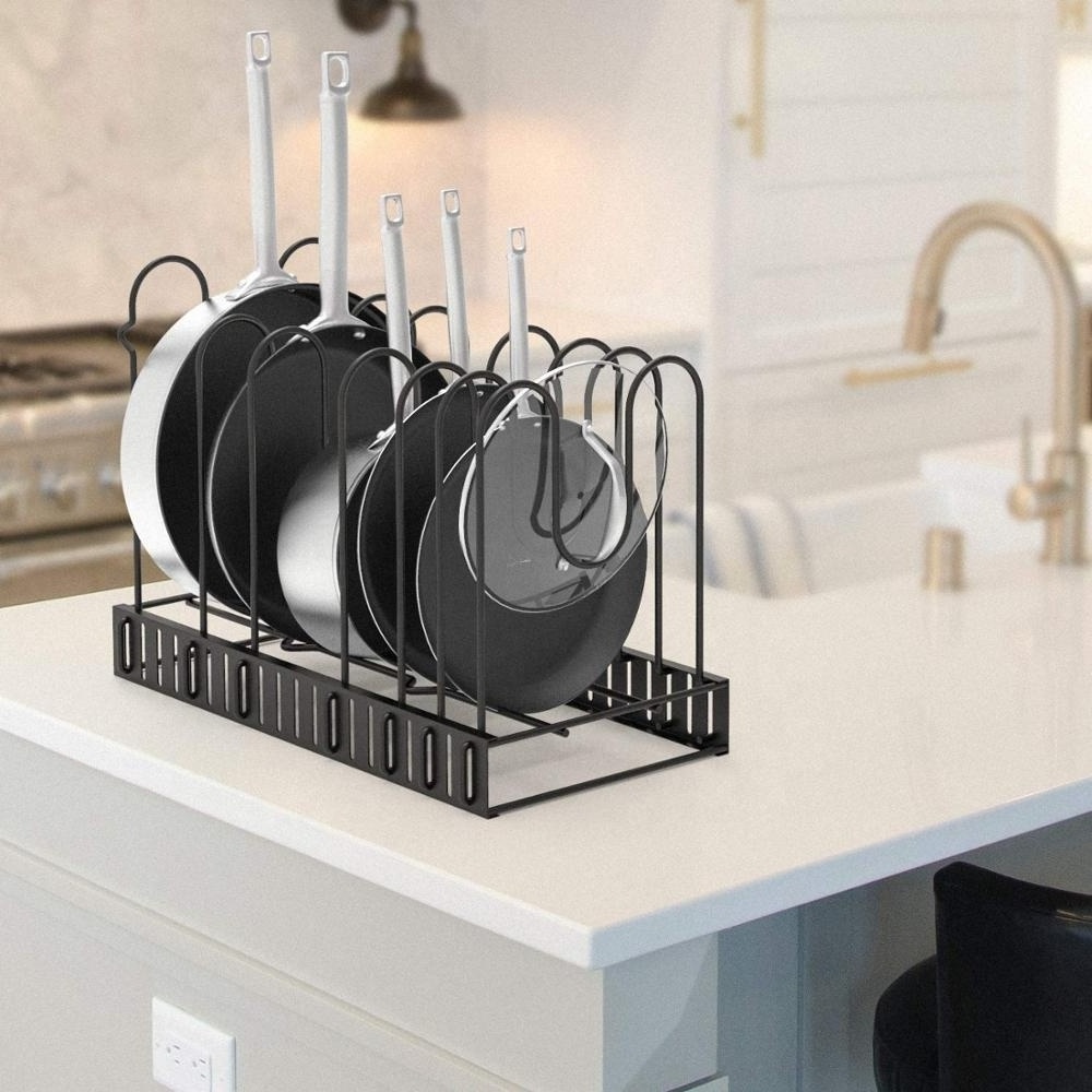 3 DIY Methods Kitchen Pan Storage Rack More Bigger and Durable Kitchen Cabinet Pantry Pan Holder Pot Lid Organizer Black Iron