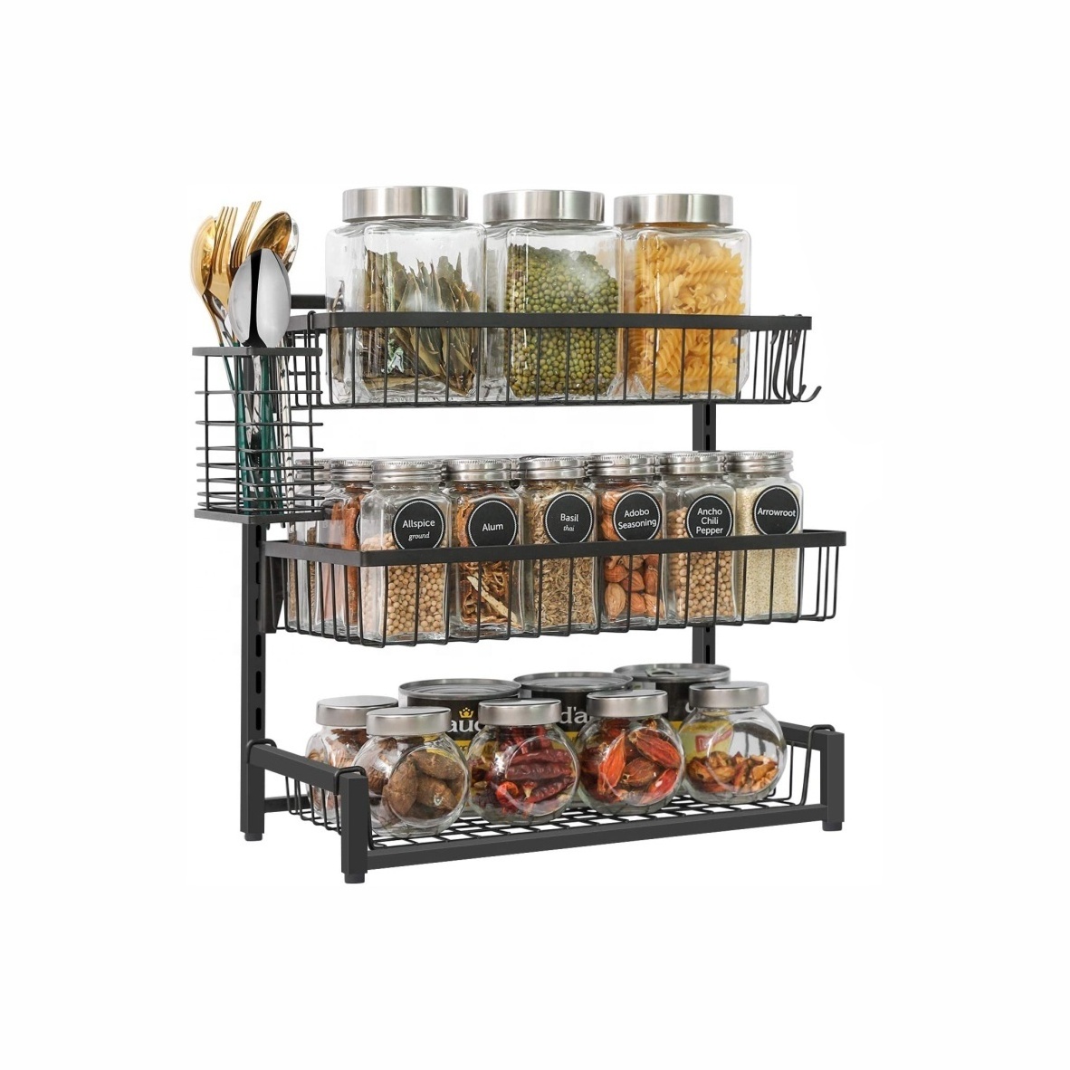 Kitchen Countertop 3 Tier Spice Rack Condiment Bottle Holder Household Storage Shelf