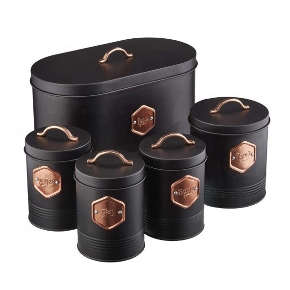 Metal Food Grade Kitchen Food Storage Canister Sets For Tea Coffee Sugar Biscuits & Bread Bin