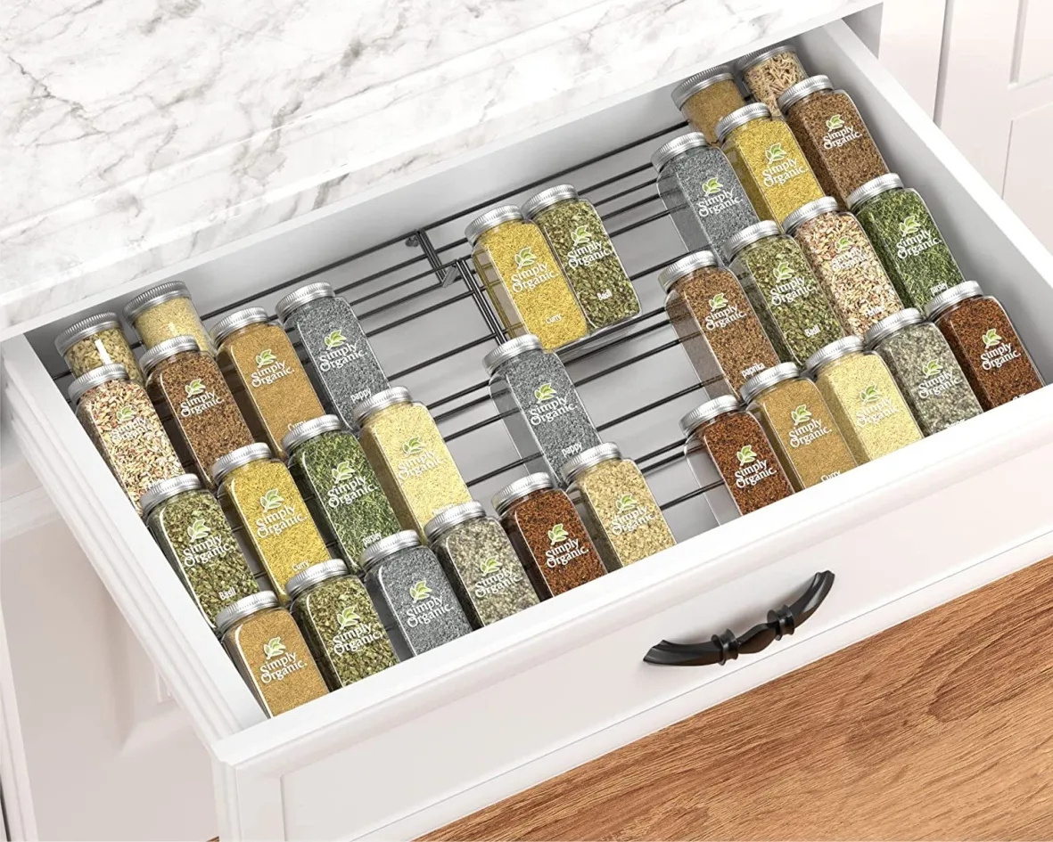 Kitchen Metal Wire Shelf for Spice Jar Storage Countertop Cabinet Drawer Metal Expandable Spice Rack Organizer