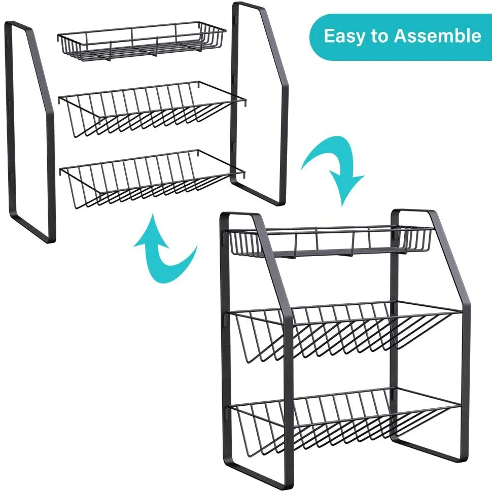 3 Tier Metal Kitchen Counter Storage Rack Organizer Iron Spice Rack Multi-purpose Storage Shelf