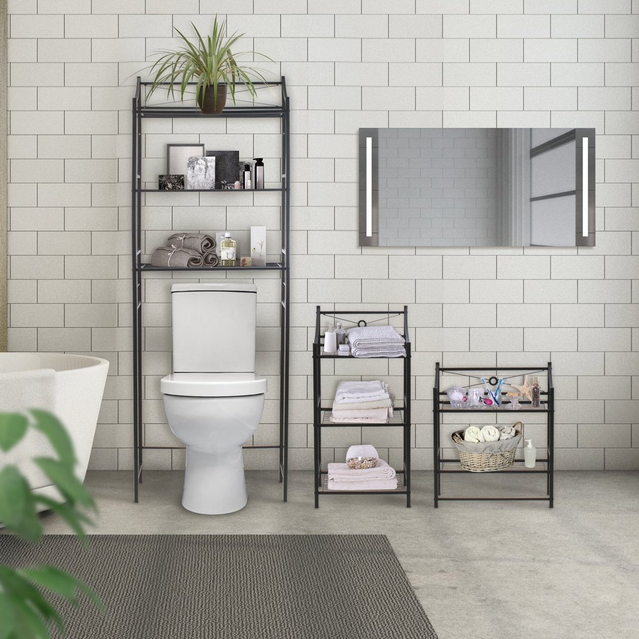 3 Tier Bathroom Storage Shelf Over Toilet Space Saver, Freestanding Shelves Black