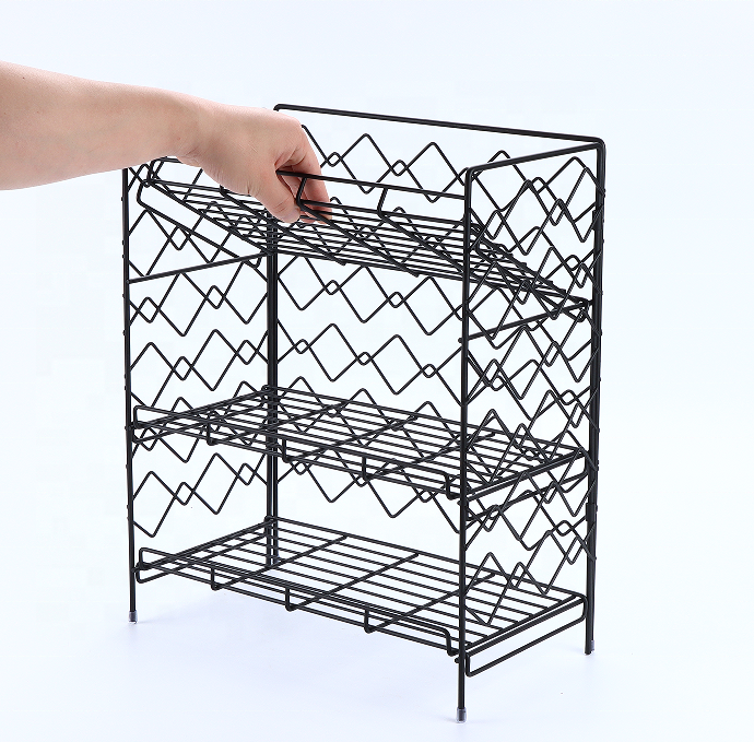 3-Tier Countertop Rack Large Foldable Folding Metal Storage Organizer Standing Shelf for Kitchen Spices Cabinet  Bathroom Office