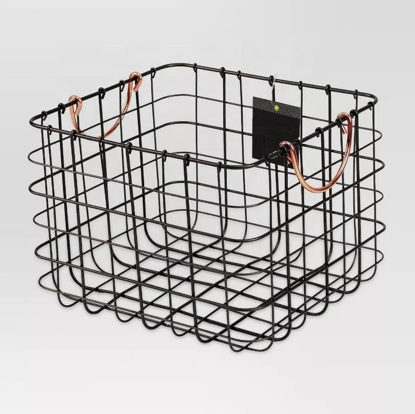 Modern Household Large Metal Wire Storage Organizer Basket with copper Handles