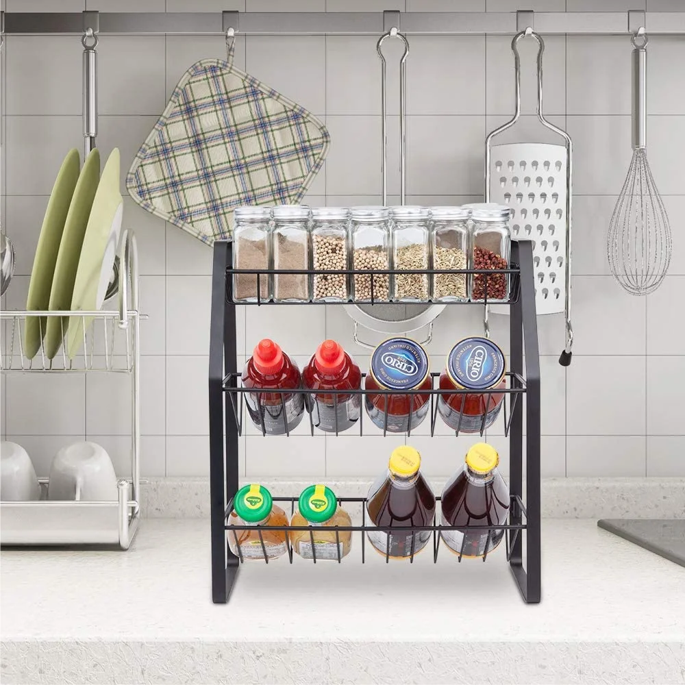 3 Tier Metal Kitchen Counter Storage Rack Organizer Iron Spice Rack Multi-purpose Storage Shelf