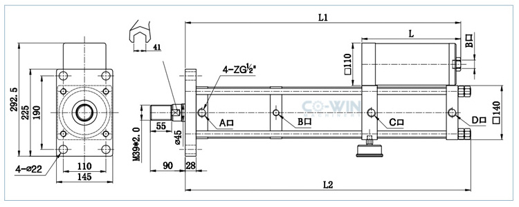 High speed power hydropenumatic 40 ton hydraulic cylinder