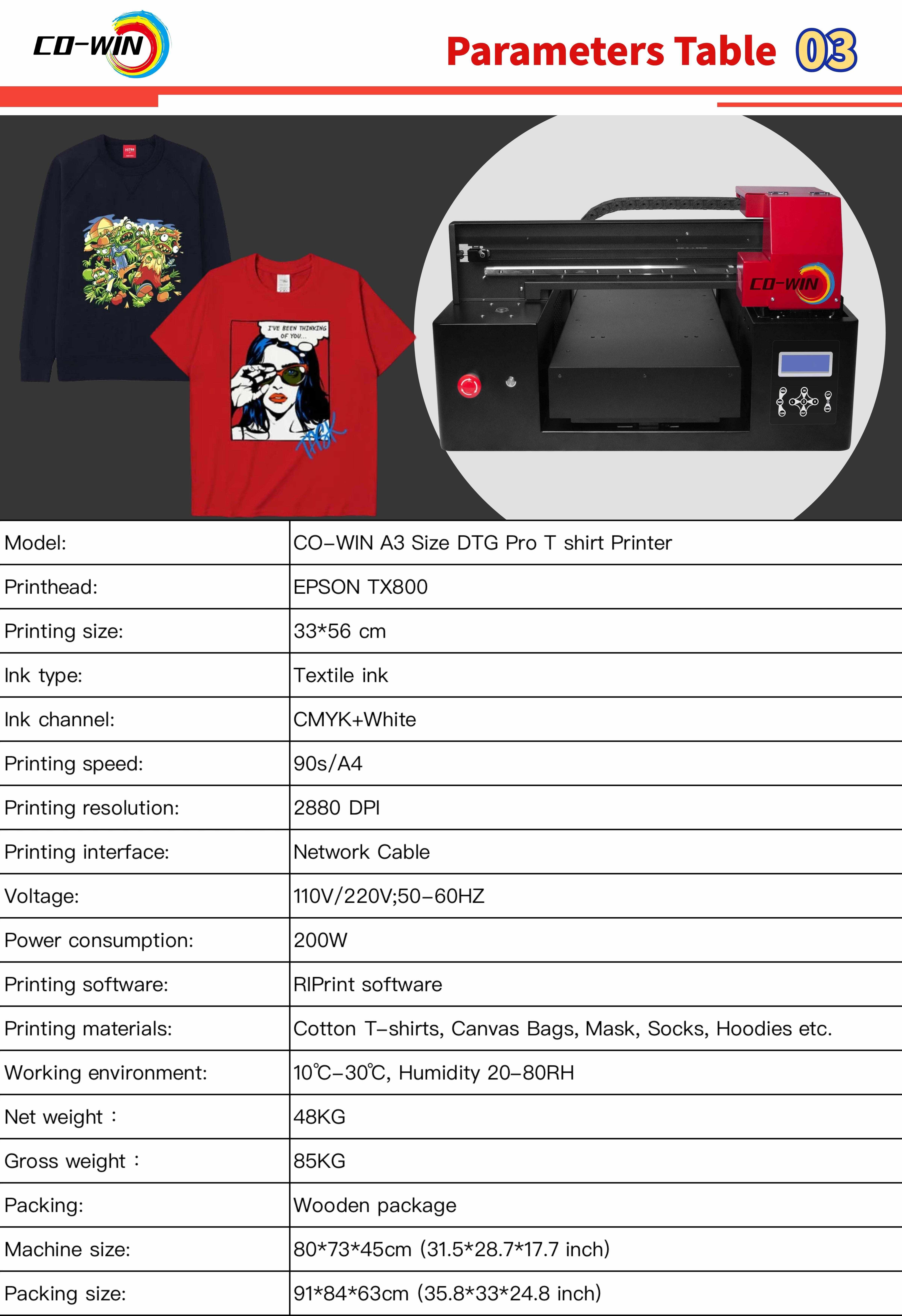 CO-WIN 1440dpi A3 Size Clothes Dtg Printer Direct To Garment Digital Printer  Fabric T-shirt Printing Machine