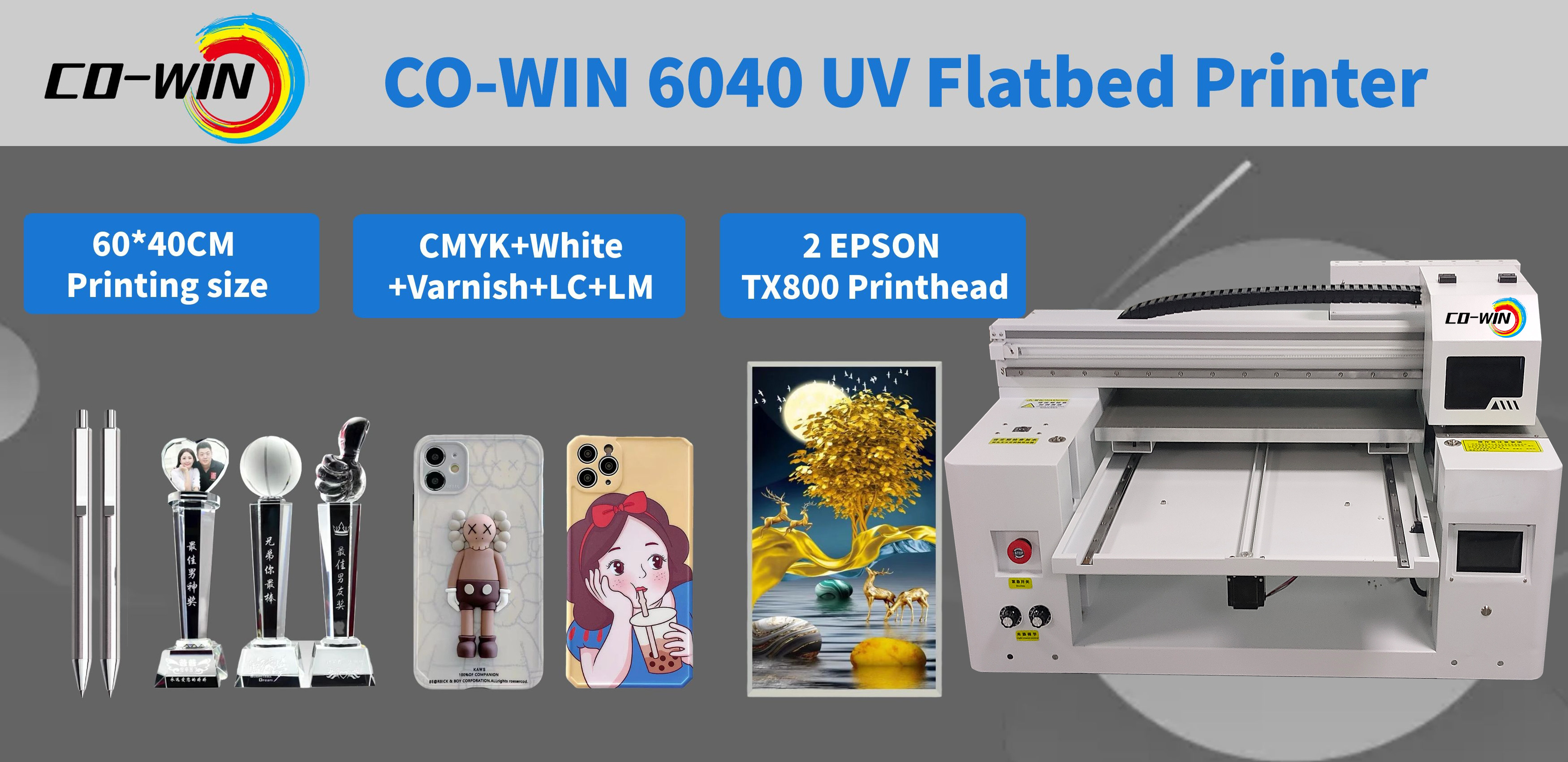 CO-WIN 6040cm Printing Machine UV Printer for Case Cell Phone UV Flatbed Printing Machine A1 UV Flatbed Printing Machine