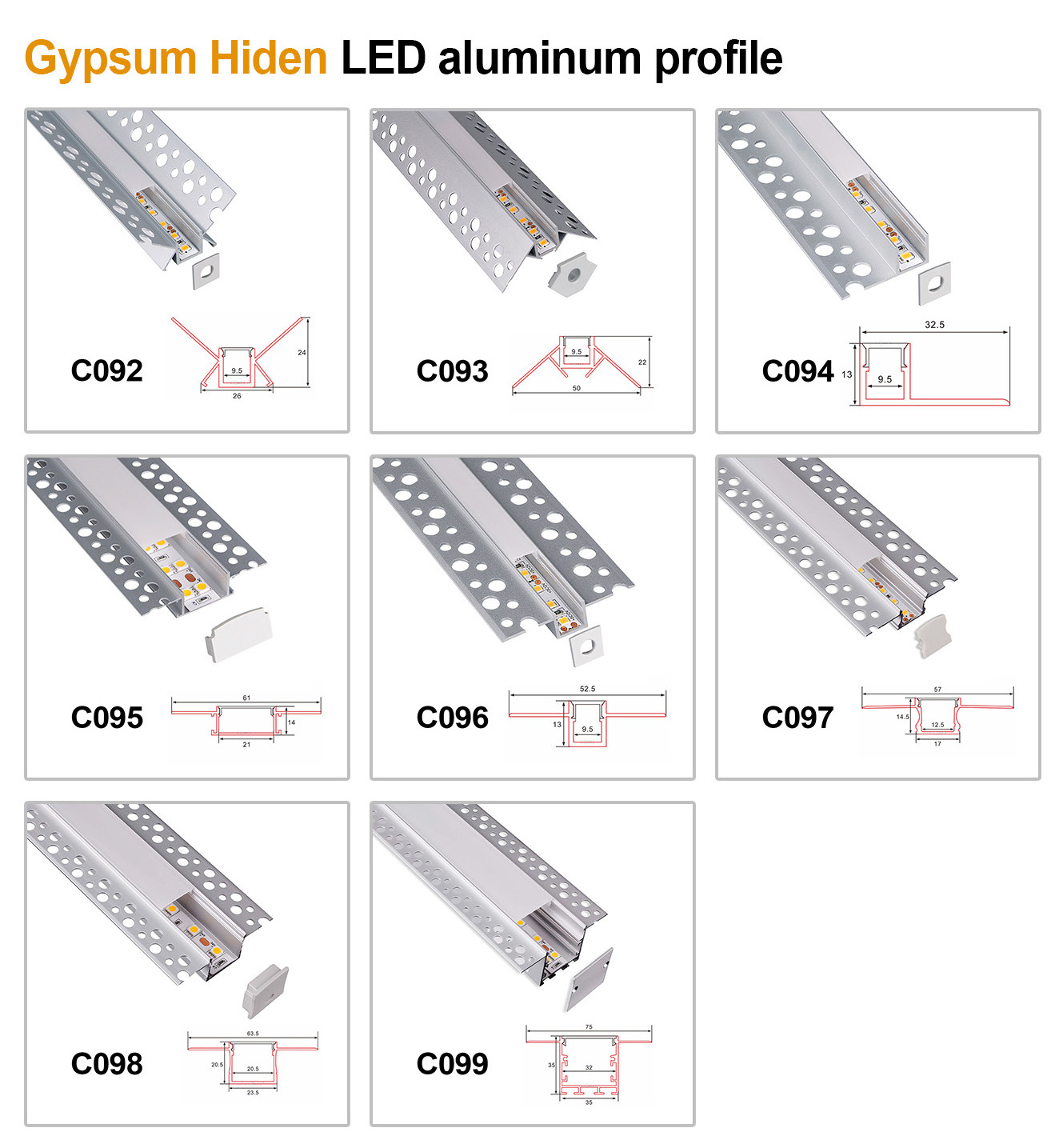 aluminium profile for led lighting strip outdoor 1m 2m 3m Super slim 7mm recessed aluminum profile led