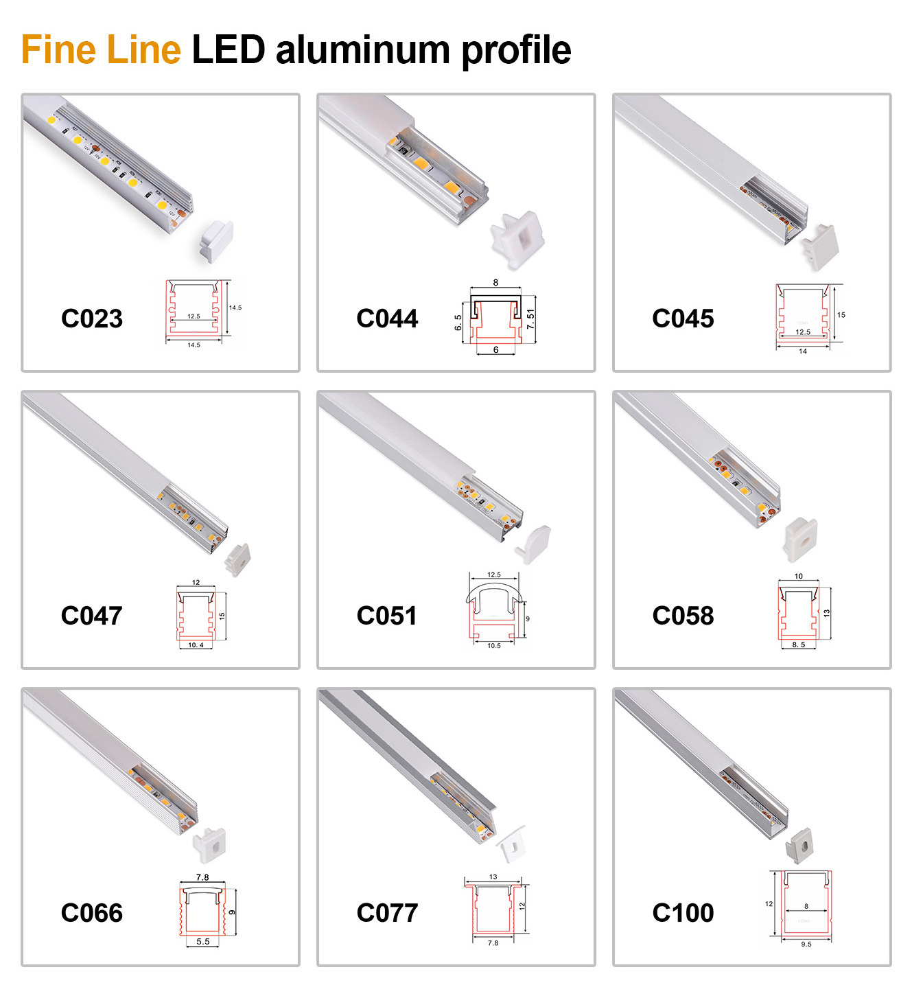 aluminium profile for led lighting strip outdoor 1m 2m 3m Super slim 7mm recessed aluminum profile led