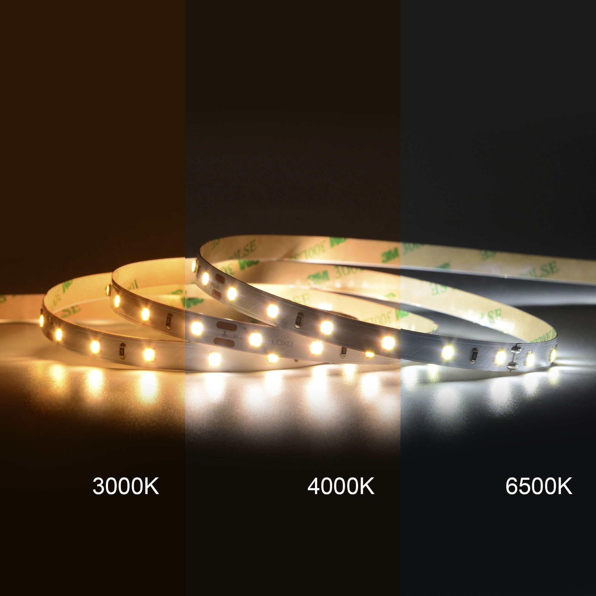 COXO 2835 SCCT led strip 12v 24v 3000k 4000k 6500k ce rohs three color 2835 cct led strip light