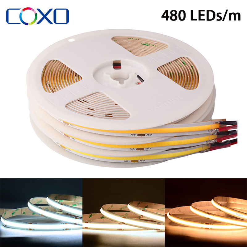 COXO cob led strip 3 Years Warrant 480led ce rohs 12v 100ft warm white 6500k light 24v flexible white cob led strip