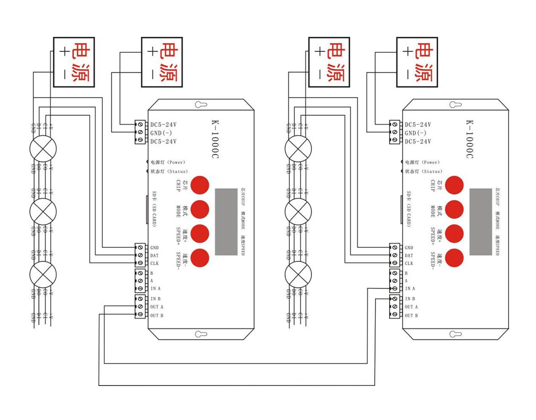 ws2811 ws2812b led strip controller k1000 t1000 sd card pixel led controller