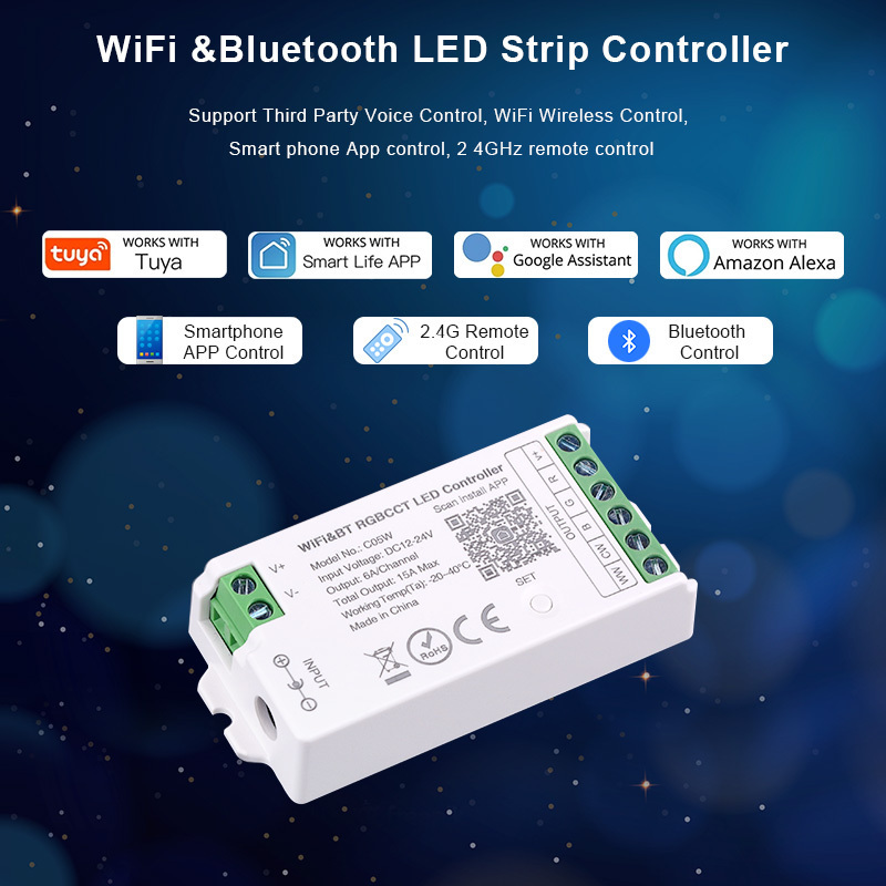 rgb led controller Blue tooth Alexa and Google 3 years warranty Tuya Wifi smart rgb led controller