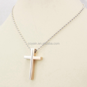 Shiny Stainless steel pendant cross rosary necklace rose gold cross religion necklace